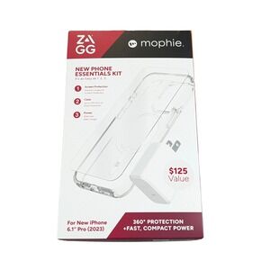 Cc7N Zagg Mophie Essentials Kit Crystal Case,‎ Glass + 30W Charger iPhone 15 Pro